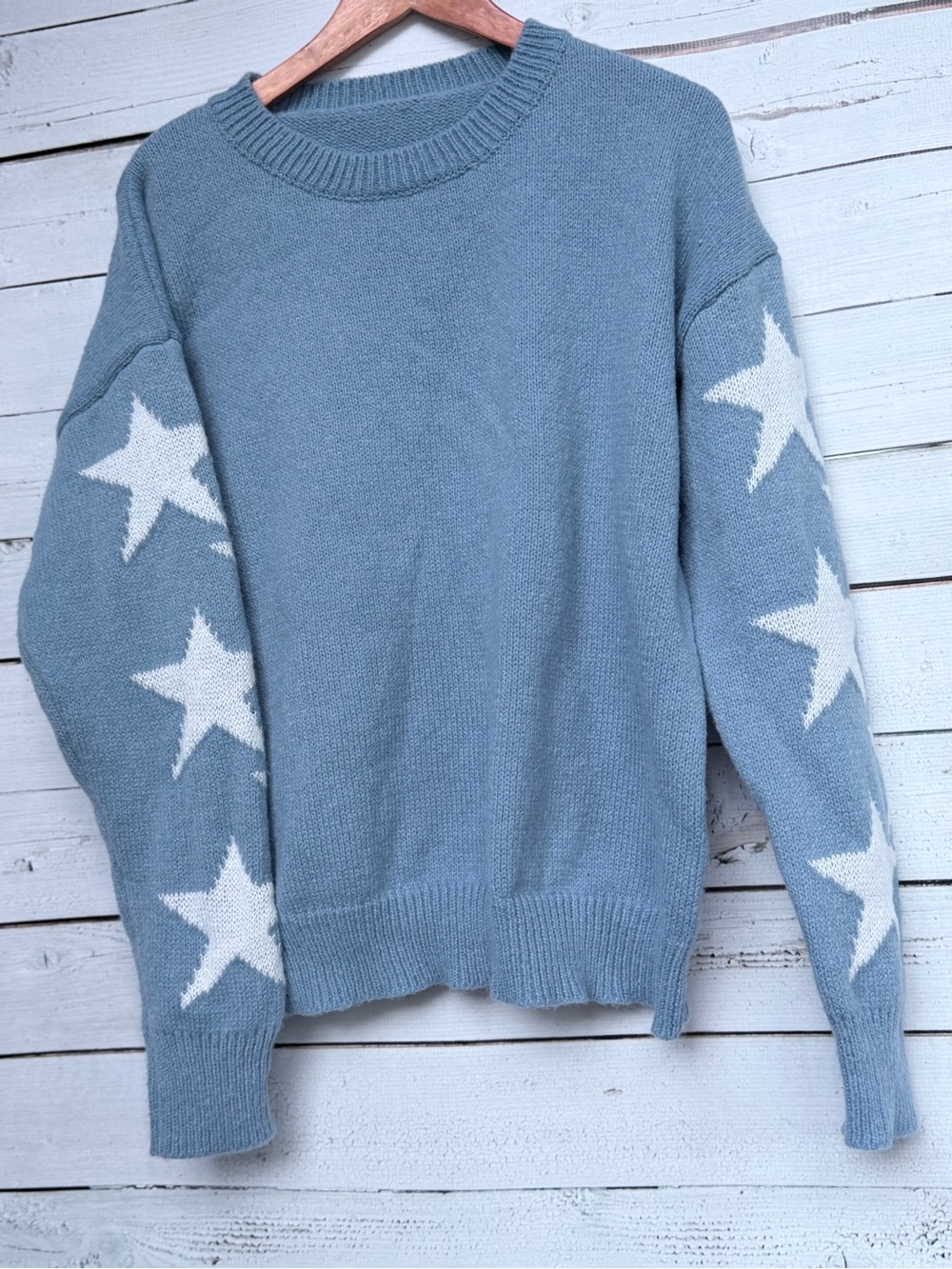 Women's Star Sleeve Crewneck Sweater - Blue - Picture 3 of 5